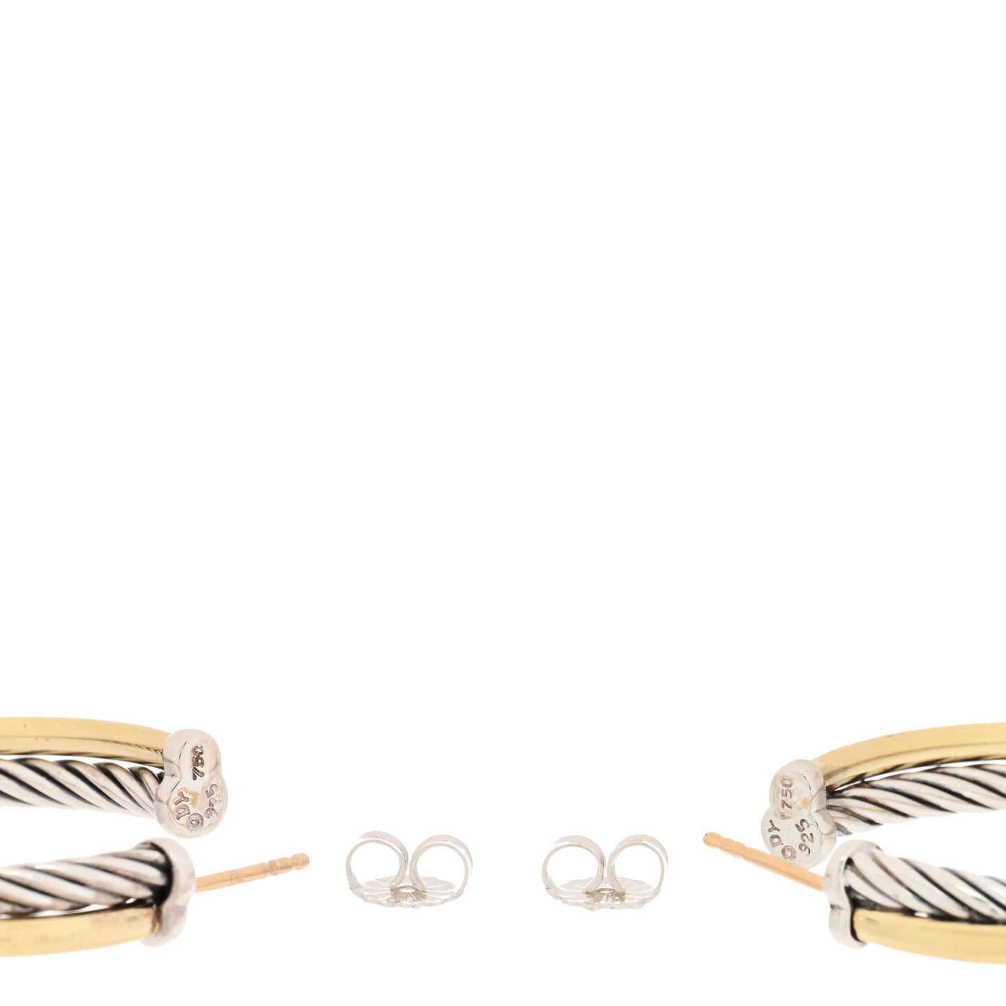 Sterling Silver 18K Yellow Gold 31mm Crossover Cable Hoop Earrings