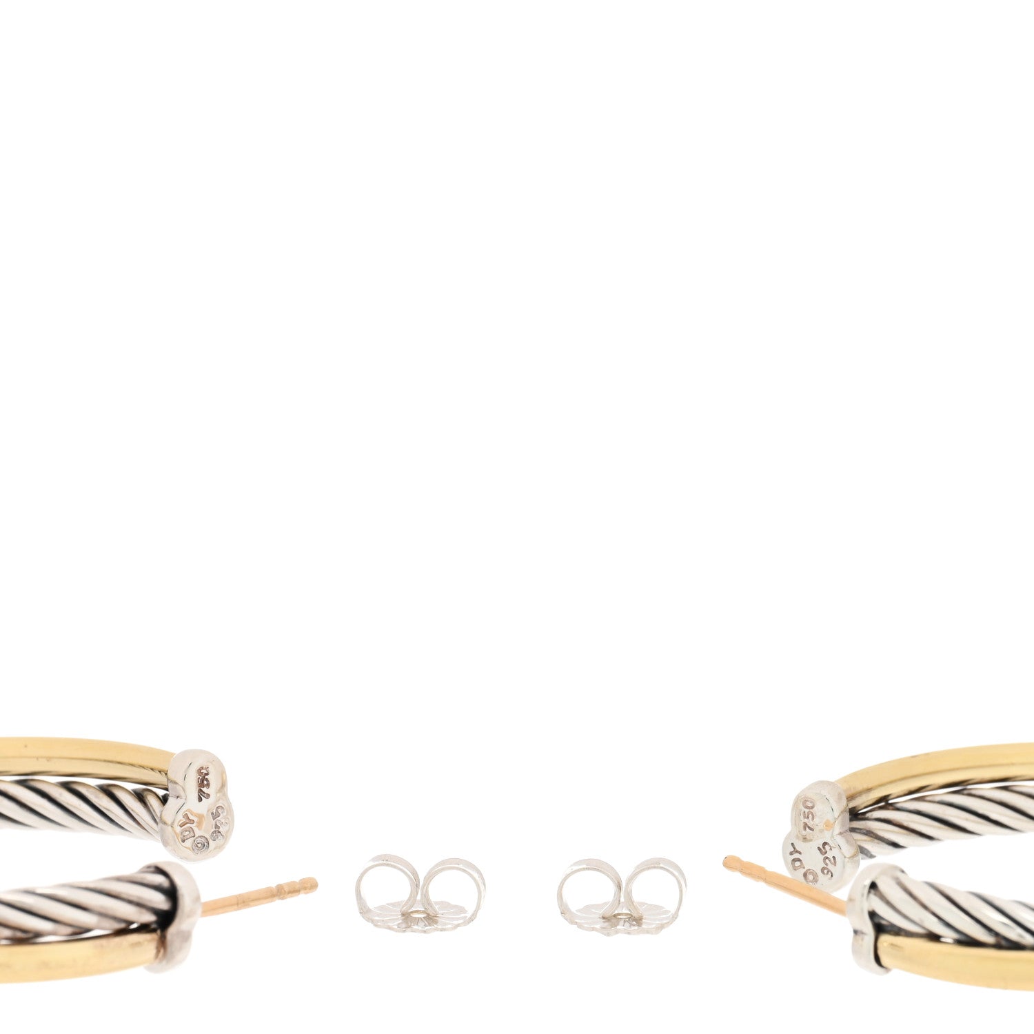 David Yurman Sterling Silver 18K Yellow Gold 31mm Crossover Cable Hoop Earrings 3 of 4