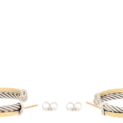 David Yurman Sterling Silver 18K Yellow Gold 31mm Crossover Cable Hoop Earrings 3 of 4
