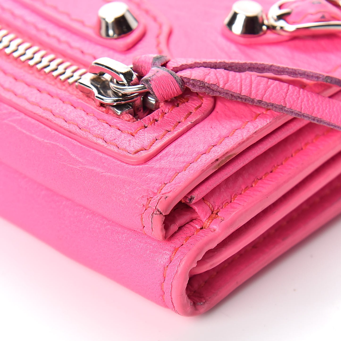 Agneau Arena Classic Hardware Mini Wallet Rose Fluo