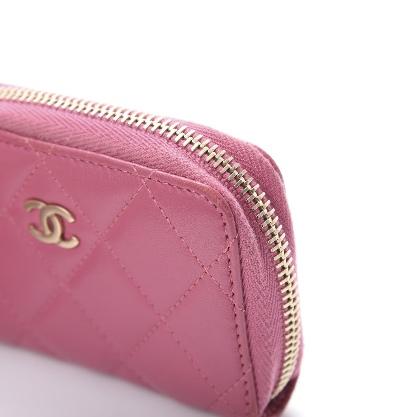 Lambskin Quilted Zip Around Coin Purse Wallet Pink