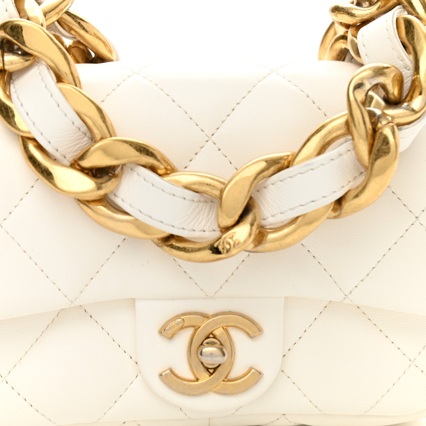 Lambskin Quilted Mini Funky Town Flap White