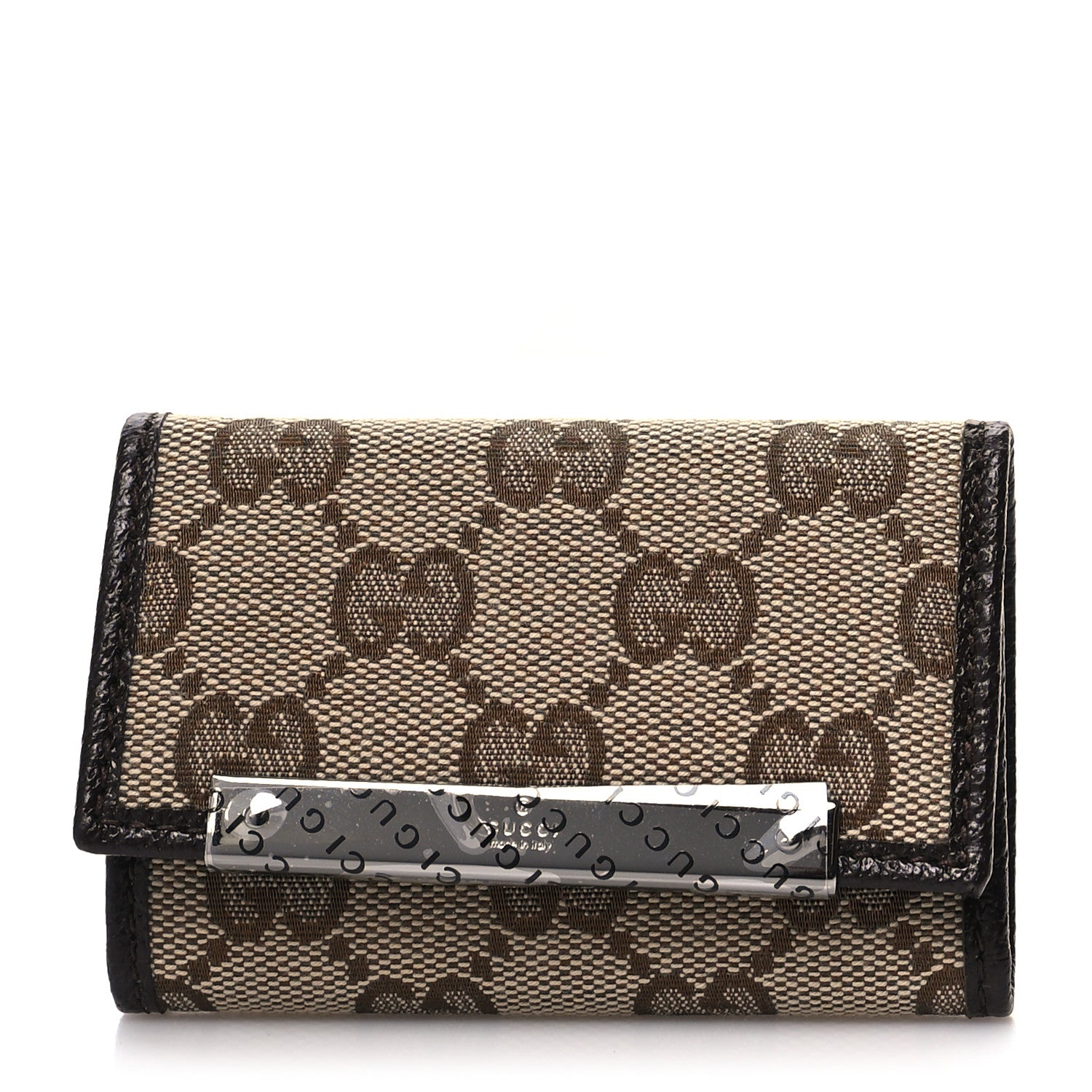 Gucci Monogram Textured Calfskin Metal Bar 6 Key Holder Case Beige Ebony Cocoa 1 of 10