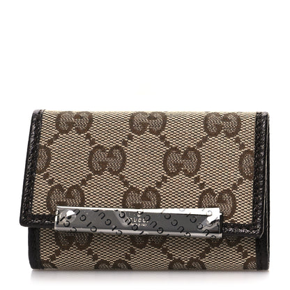 Gucci Monogram Textured Calfskin Metal Bar 6 Key Holder Case Beige Ebony Cocoa 1 of 10