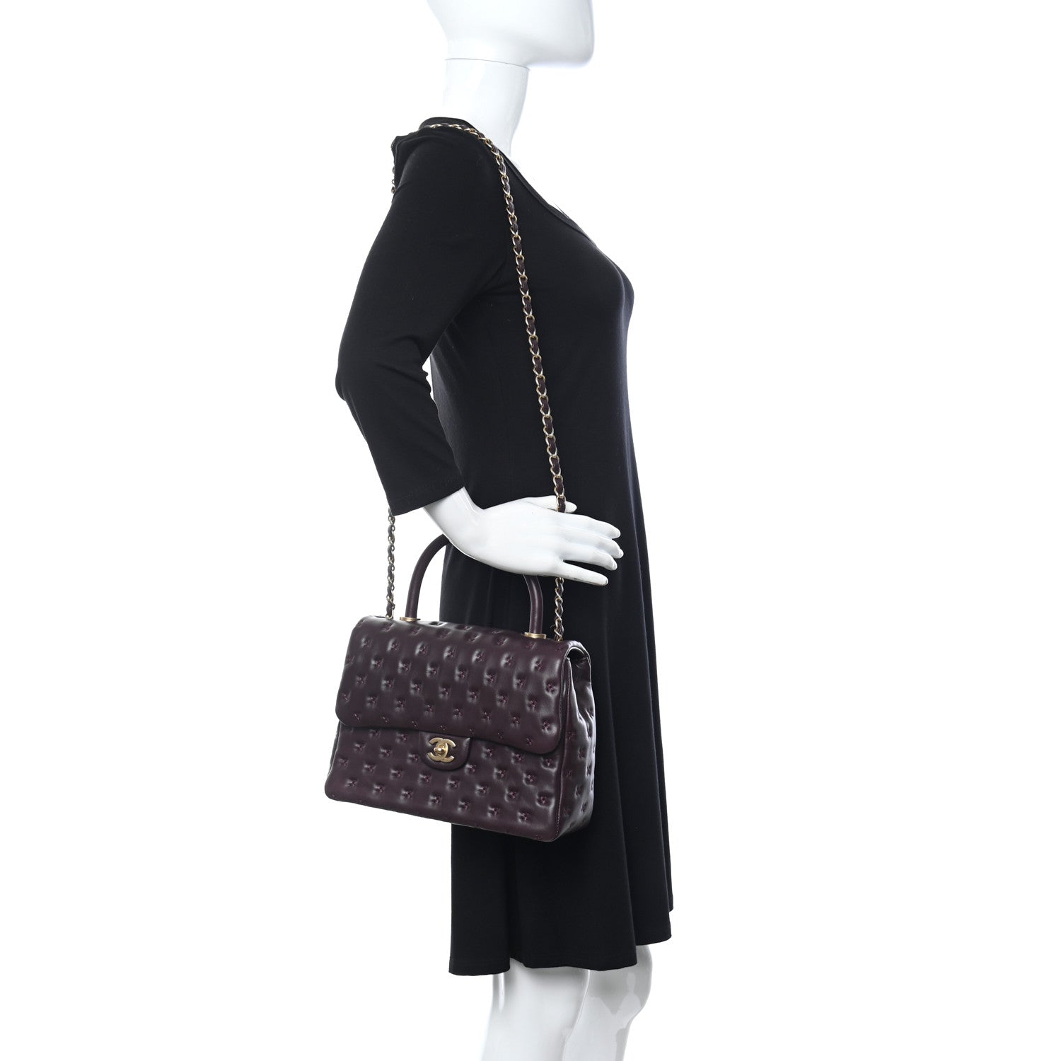 Chanel Lambskin Cross Stitch Small Coco Handle Flap Burgundy 2 of 11