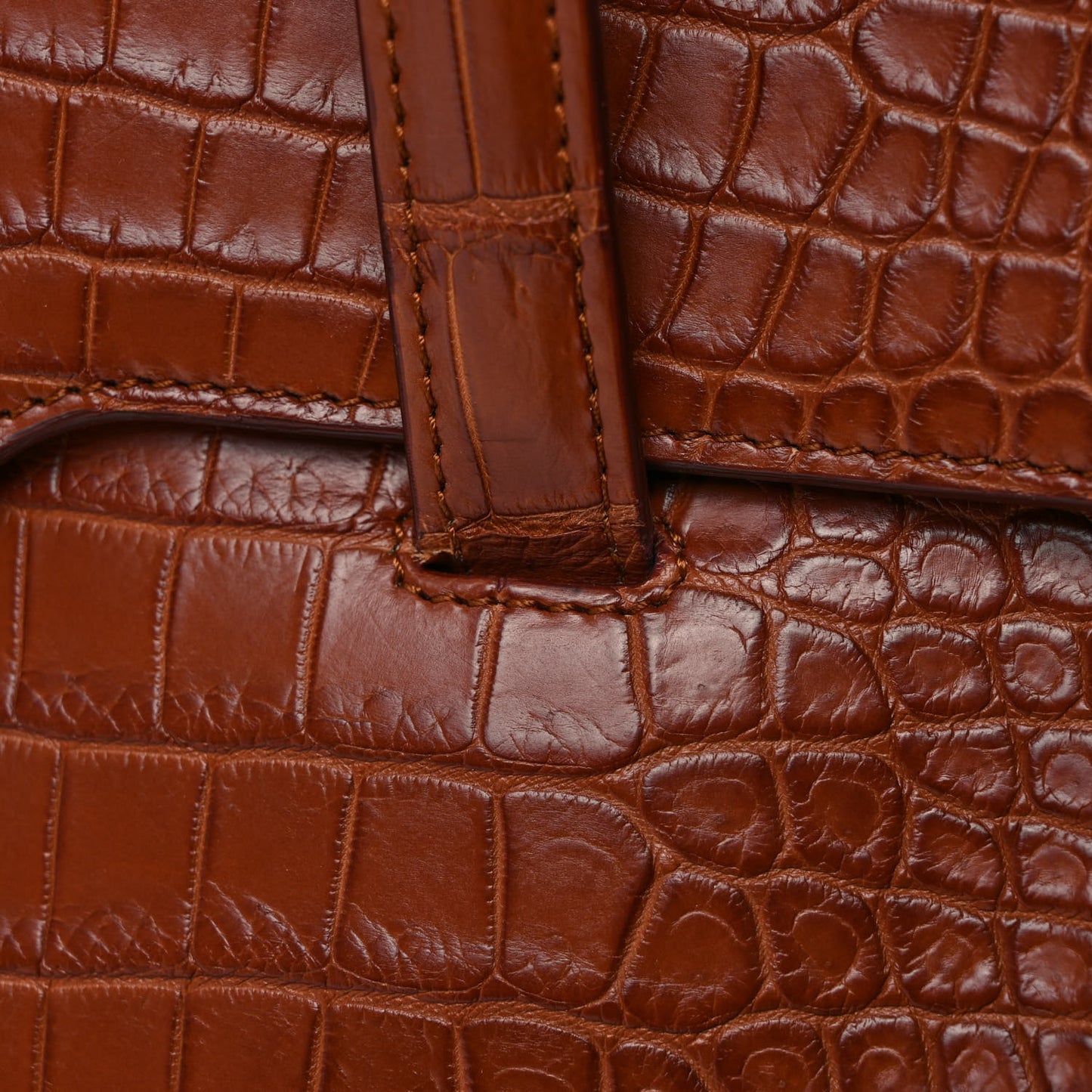 Calfskin Crocodile Embossed Medium Soft 16 Bag Tan