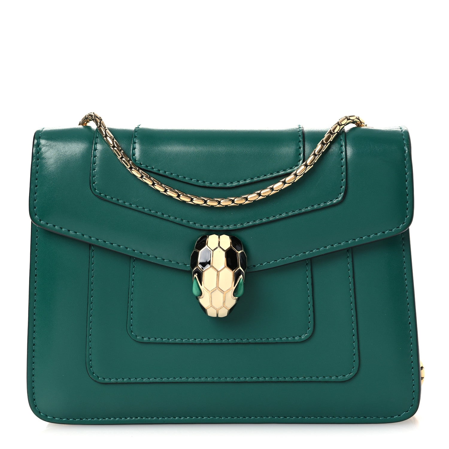 Bulgari Calfskin Small Serpenti Forever Snake Strap Crossbody Bag Emerald Green 1 of 14