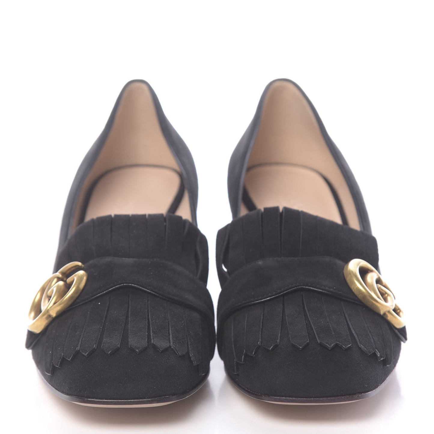Kid Scamosciato GG Marmont Fringe 50mm Loafer Pumps 37 Black