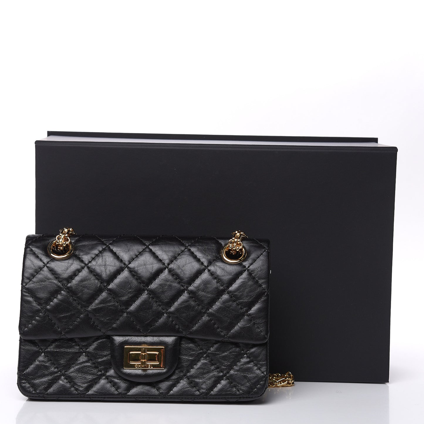 Aged Calfskin Quilted 2.55 Reissue Mini Flap Black