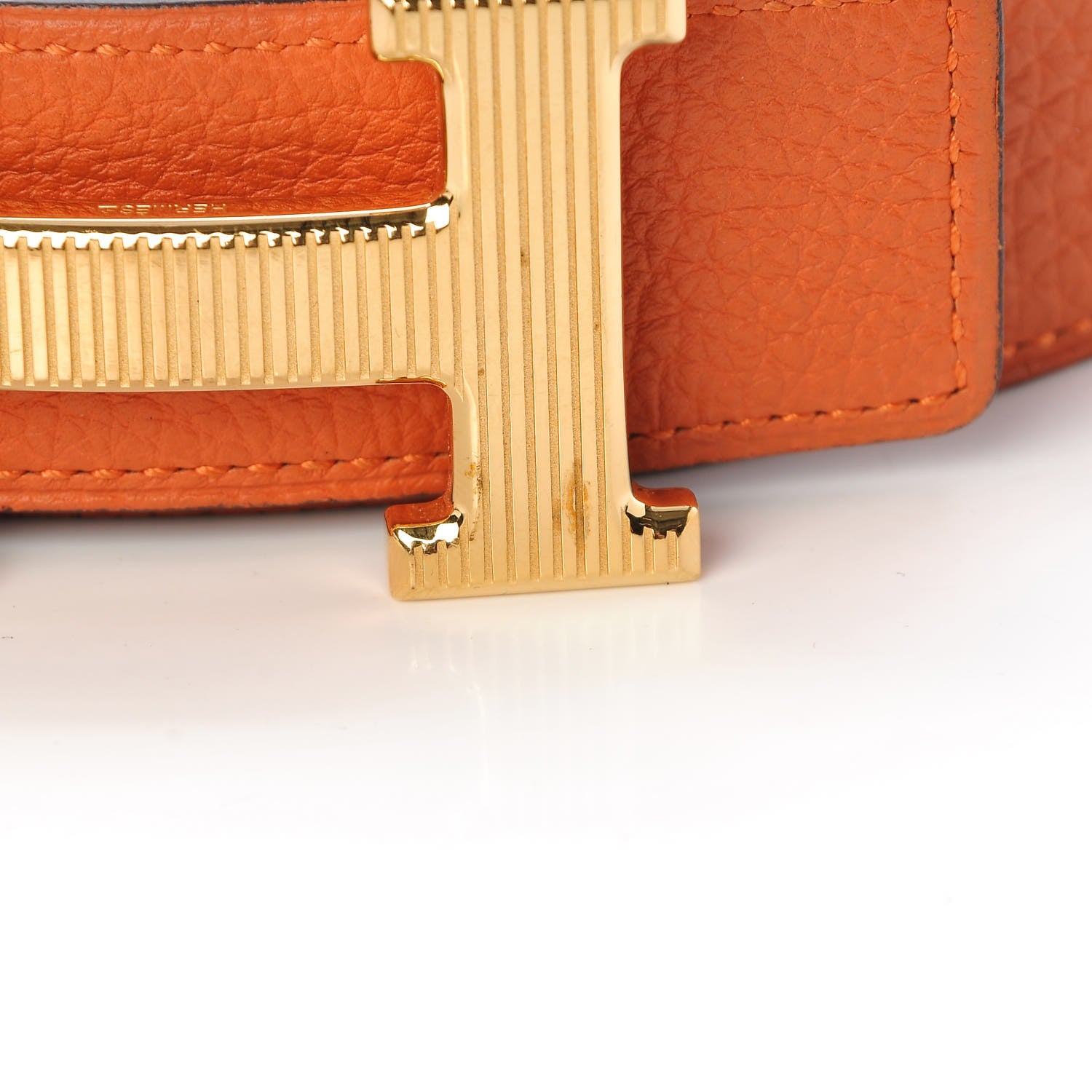 Hermes Box Togo 32mm Calandre H Belt 90 Chocolate Orange 7 of 8