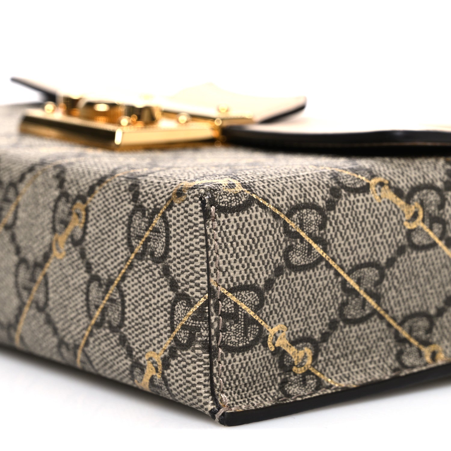 Gucci GG Supreme Monogram Calfskin Horsebit Print Mini Padlock Top Handle Shoulder Bag Beige Ebony Light Pink 9 of 10