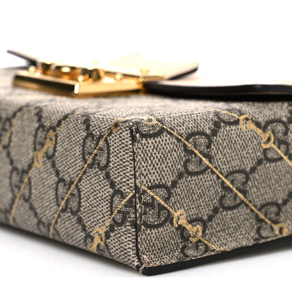 Gucci GG Supreme Monogram Calfskin Horsebit Print Mini Padlock Top Handle Shoulder Bag Beige Ebony Light Pink 9 of 10