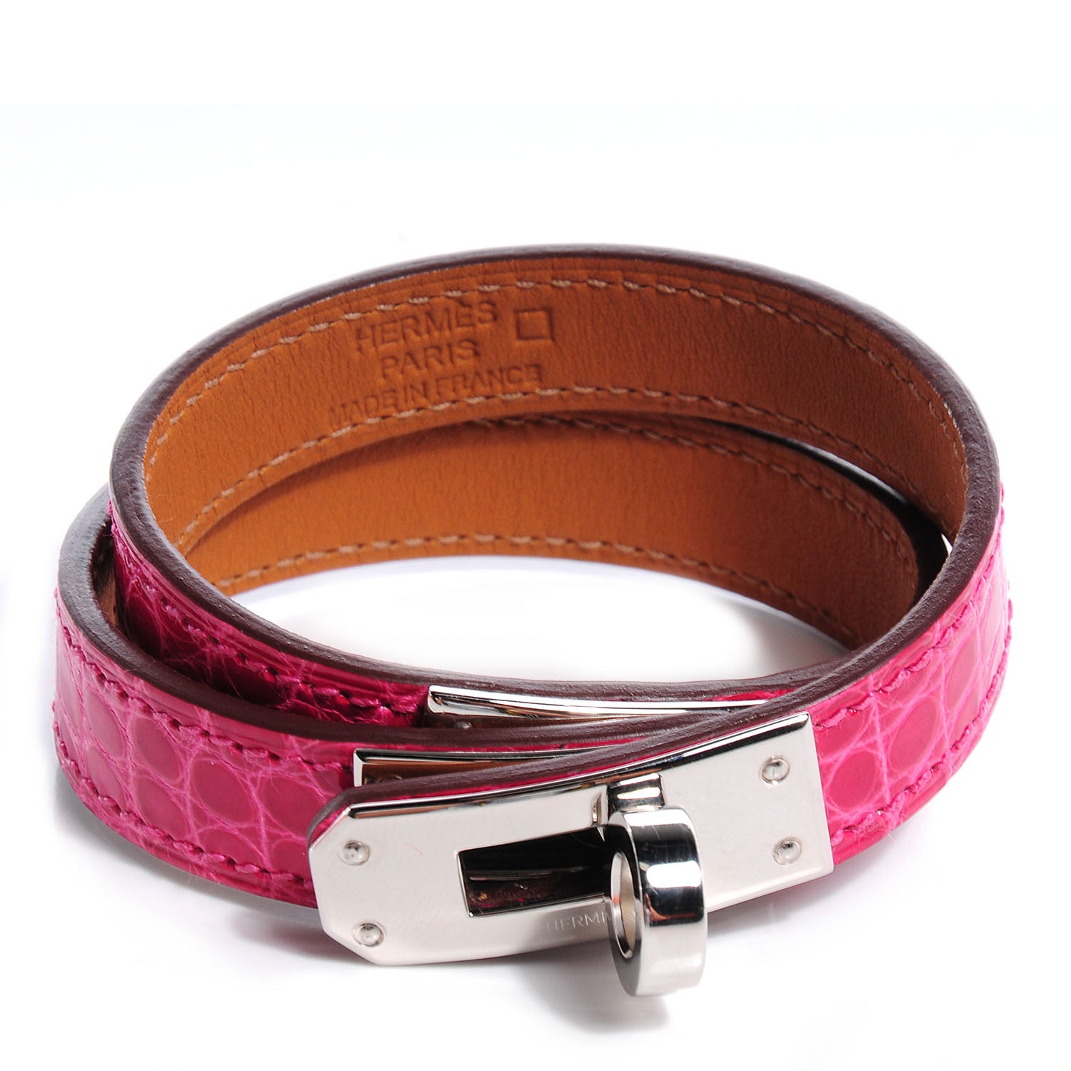 Hermes Shiny Alligator Kelly Double Tour Bracelet Rose Tyrien 1 of 7