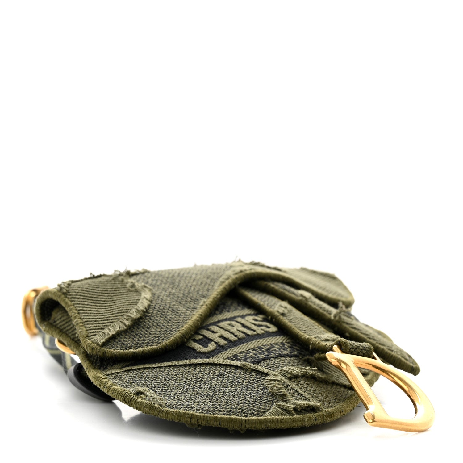 Christian Dior Canvas Embroidered Camouflage Saddle Belt Bag Green 4 of 12
