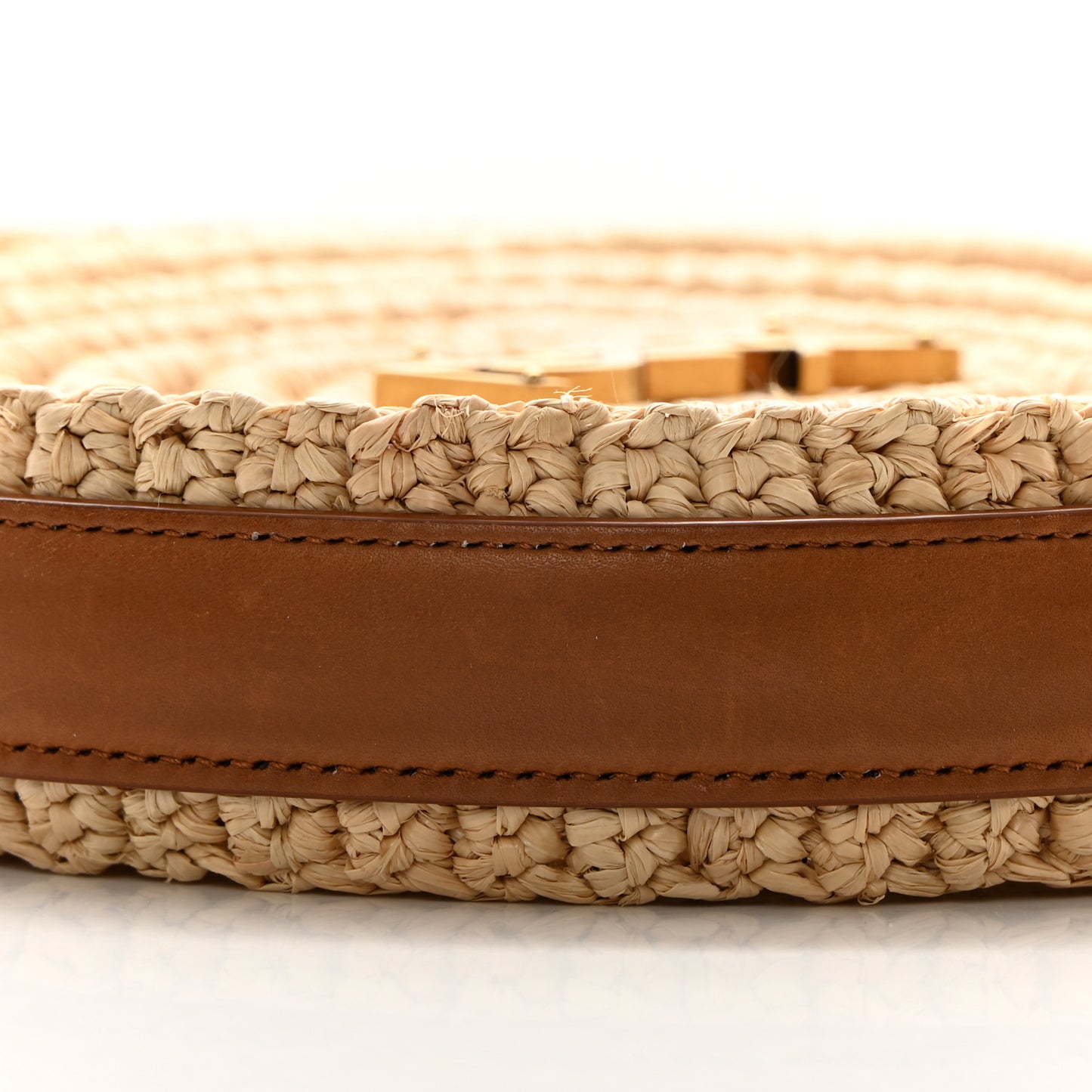 Raffia Calfskin Round Bag Natural Brick