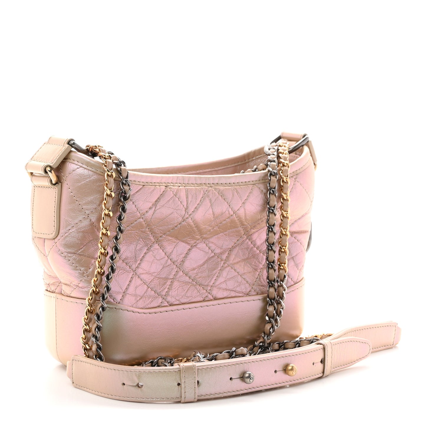 Iridescent Aged Calfskin Quilted Small Gabrielle Hobo Light Pink
