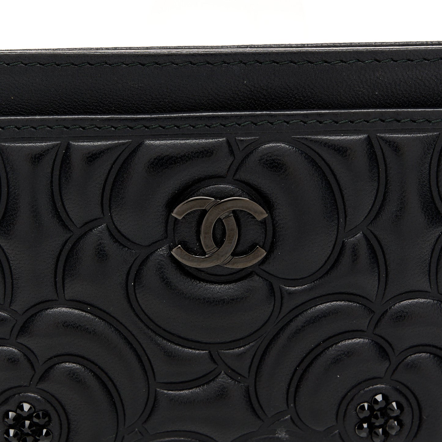 Lambskin Camellia Embossed Card Holder So Black