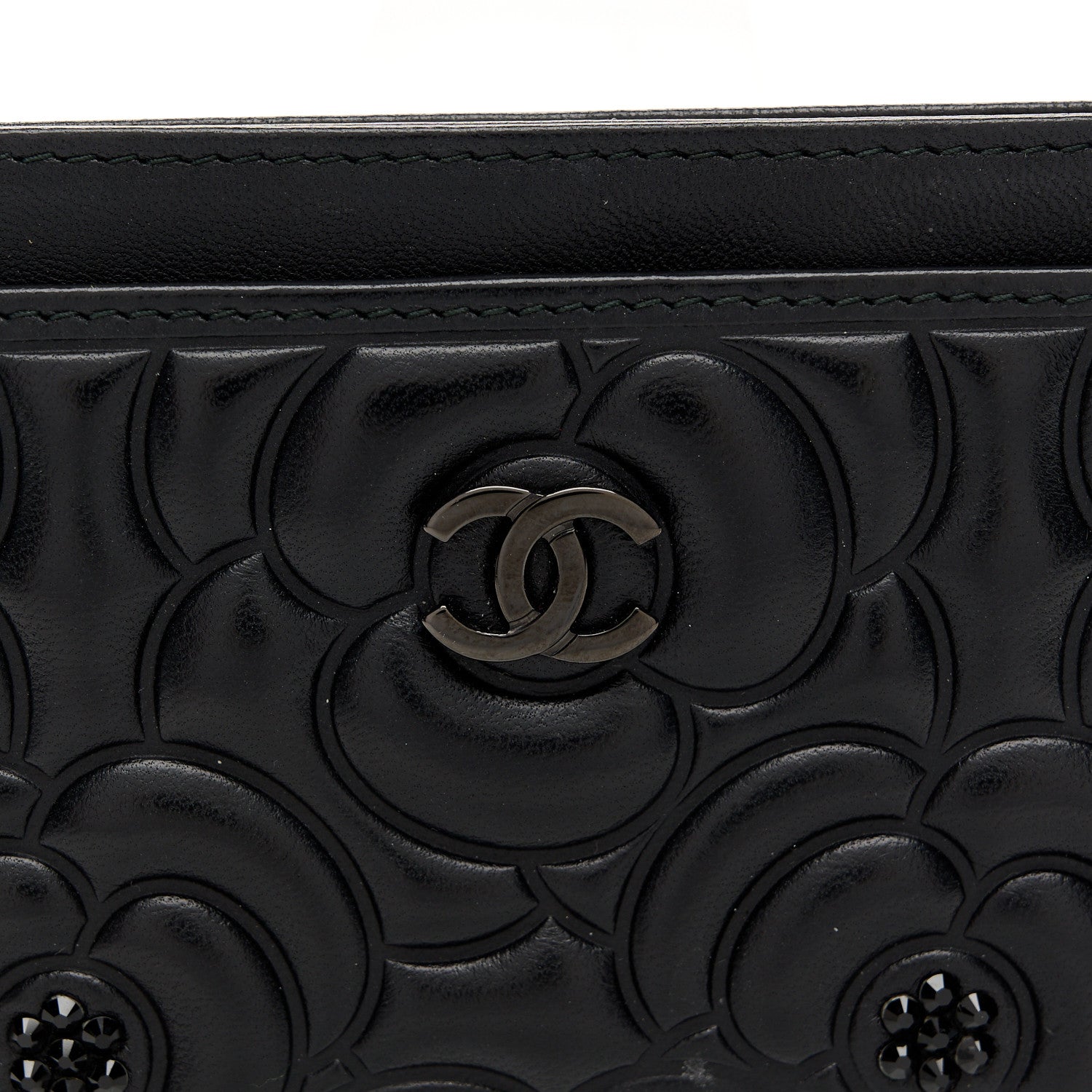 Chanel Lambskin Camellia Embossed Card Holder So Black 8 of 11