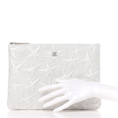 Chanel Metallic Lambskin Star Embossed Medium Cosmetic Pouch Light Silver 2 of 10