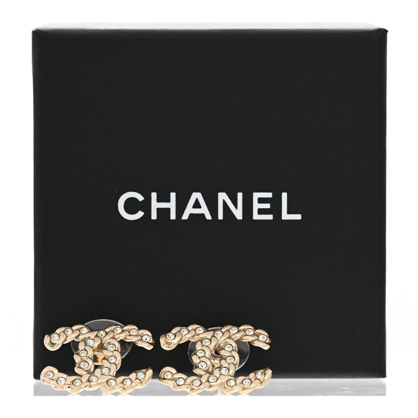 Crystal Chain Link CC Earrings Gold