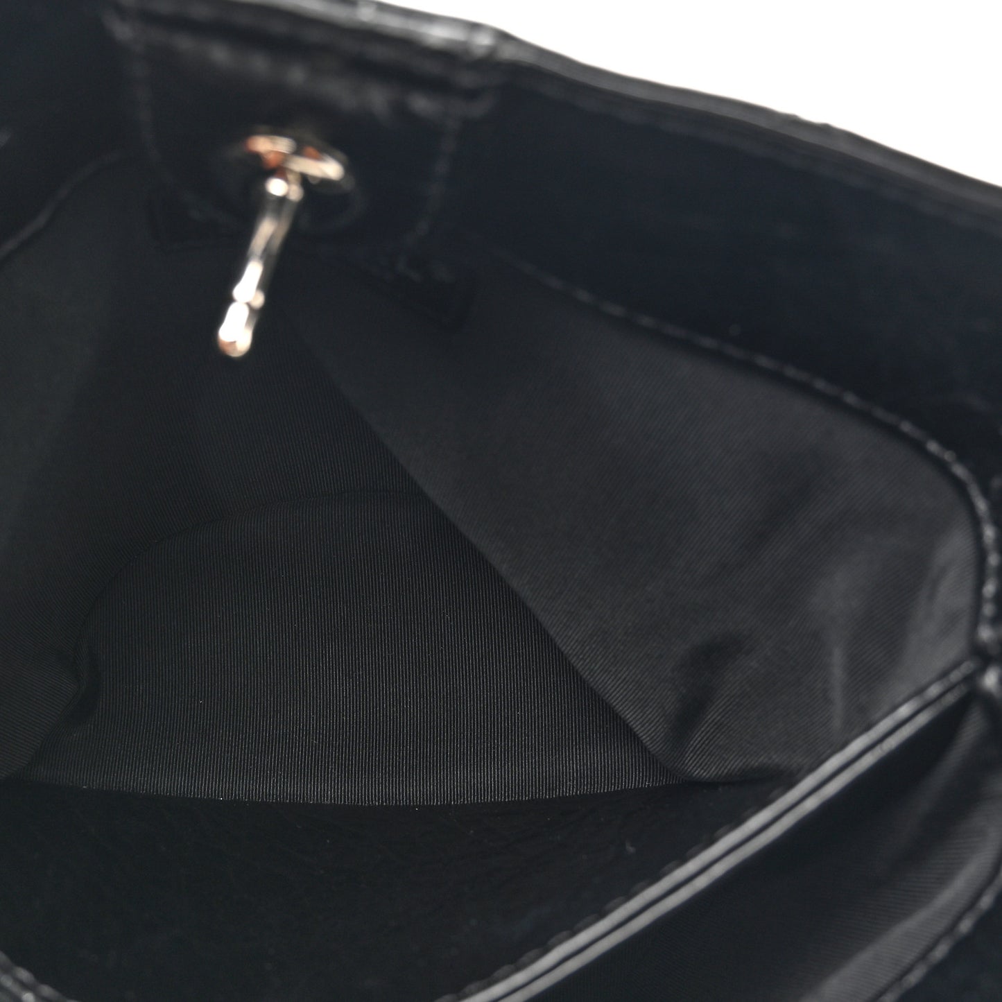 Crumpled Calfskin Quilted Chain Drawstring Bucket Bag Black