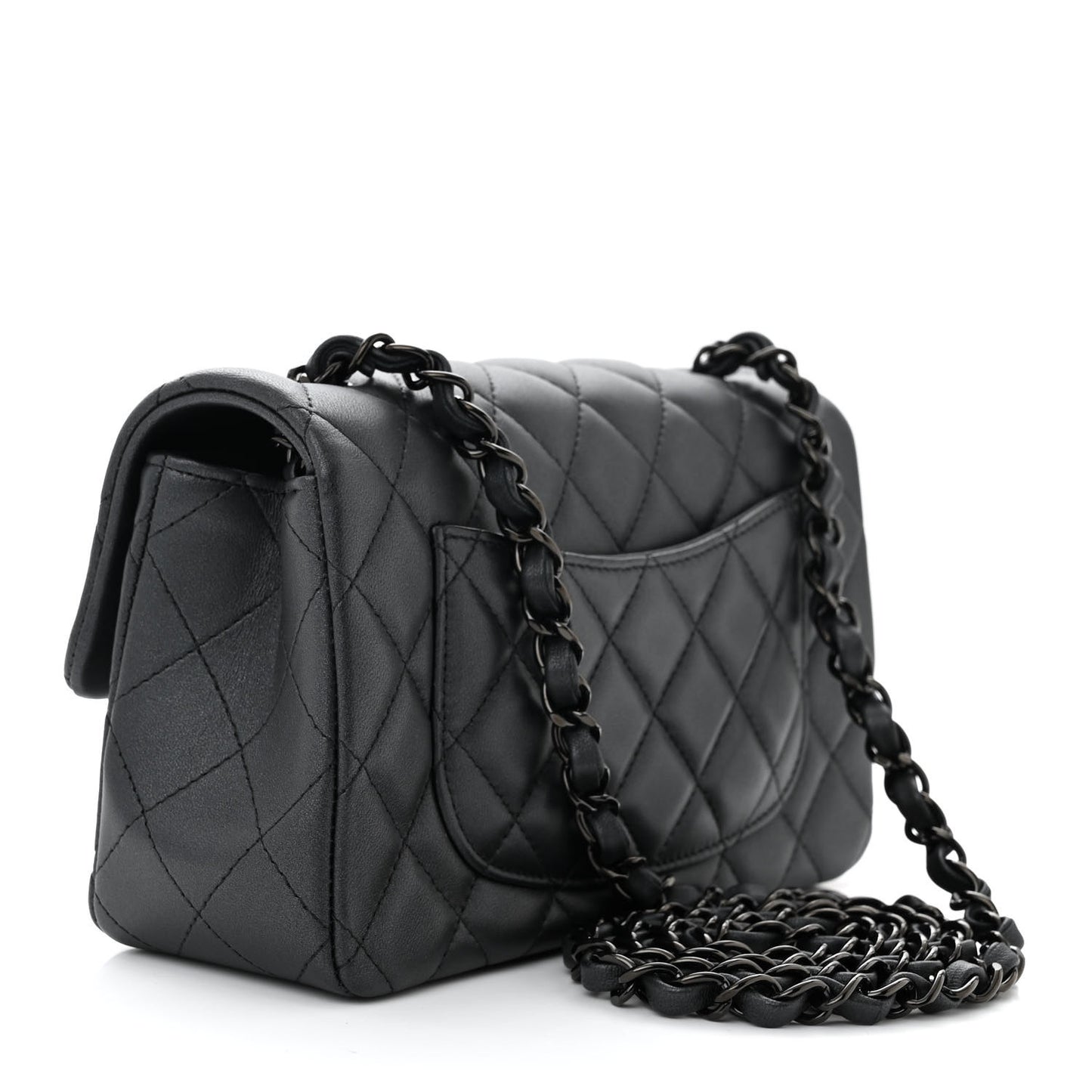 Pearly Lambskin Quilted Mini Rectangular Flap So Black