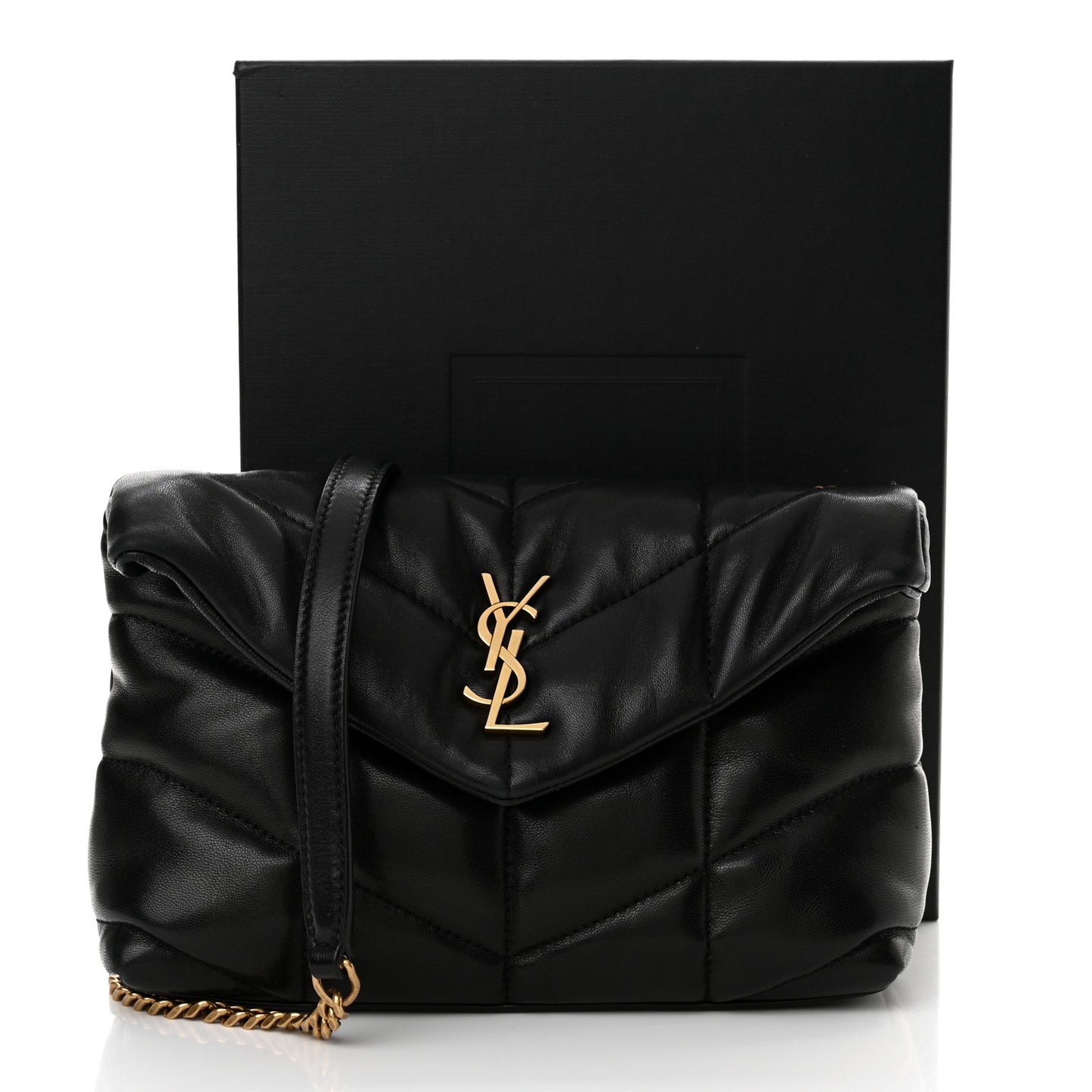 Lambskin Quilted Toy Loulou Puffer Monogram Chain Satchel Black