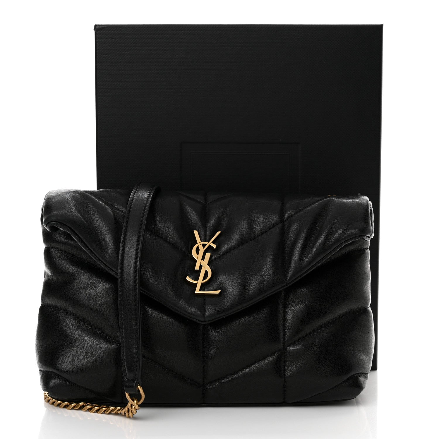 Saint Laurent Lambskin Quilted Toy Loulou Puffer Monogram Chain Satchel Black 12 of 12