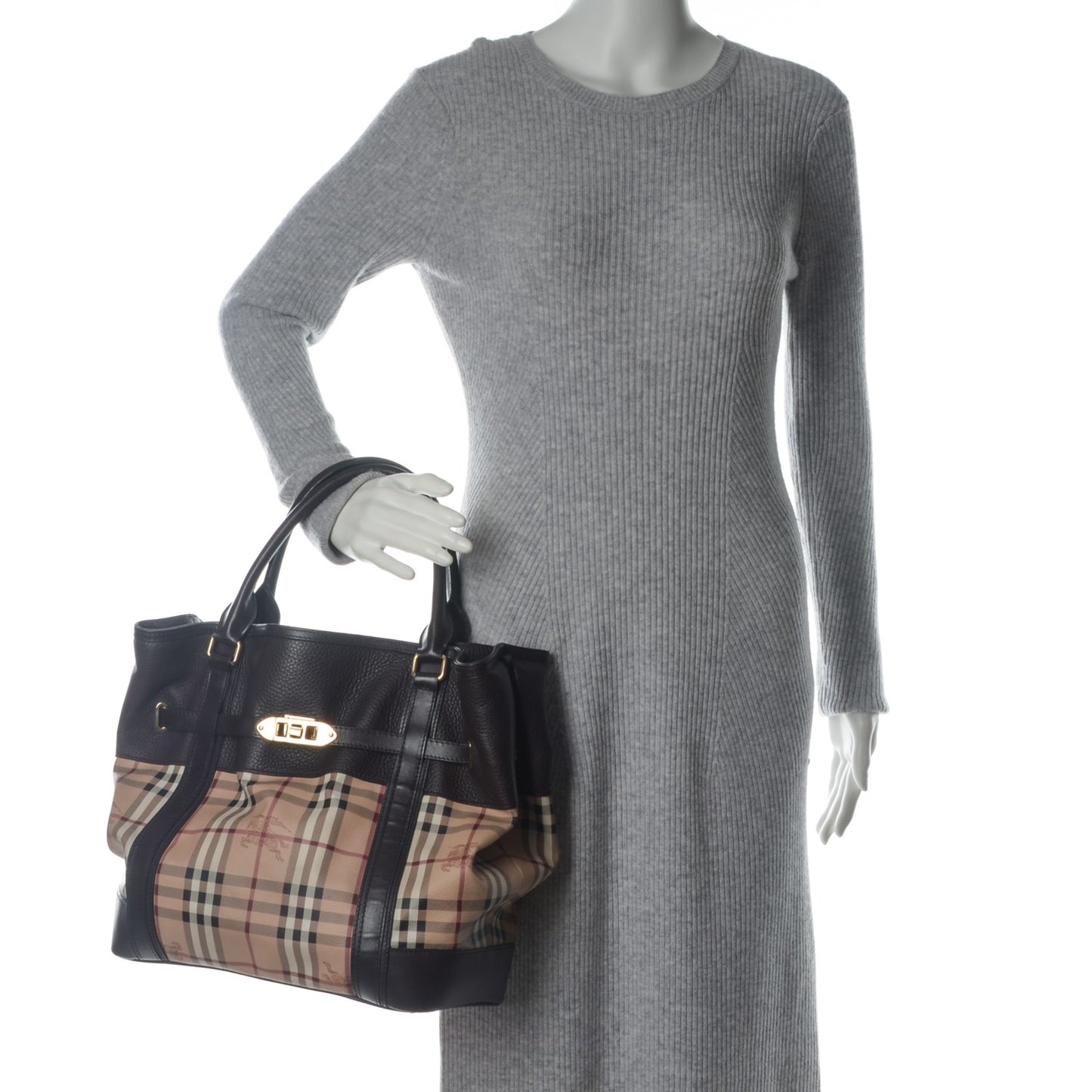 Grained Calfskin Haymarket Check Medium Golderton Tote Chocolate