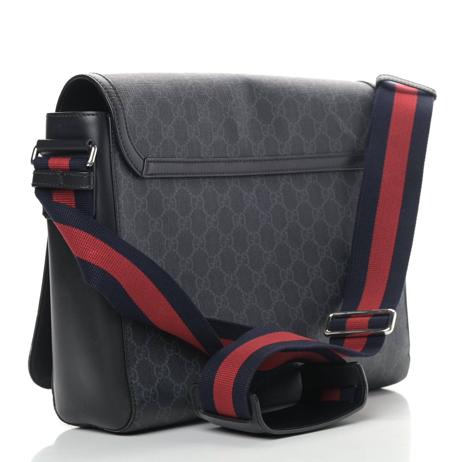 Gucci GG Supreme Monogram Web Flap Messenger Bag Black Grey 3 of 16