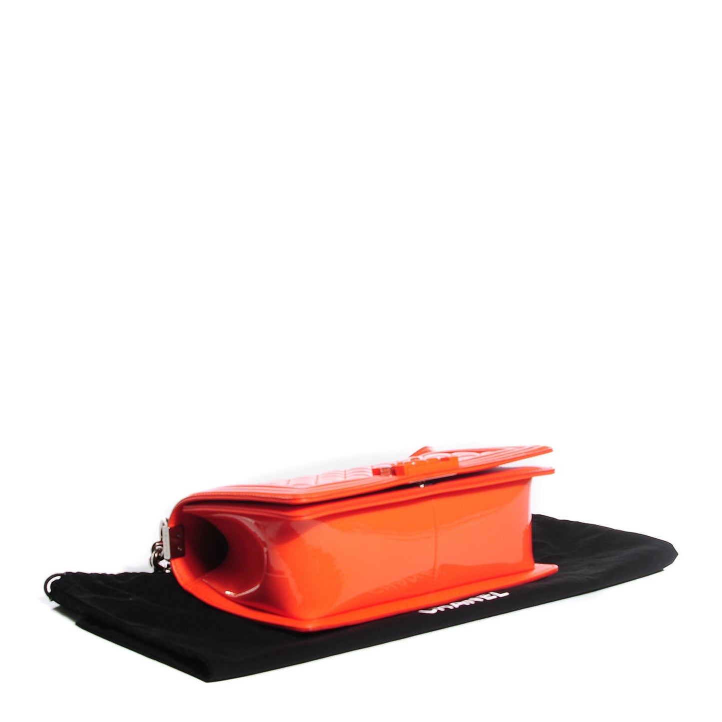 Patent Calfskin Medium Boy Flap Plexiglass Orange