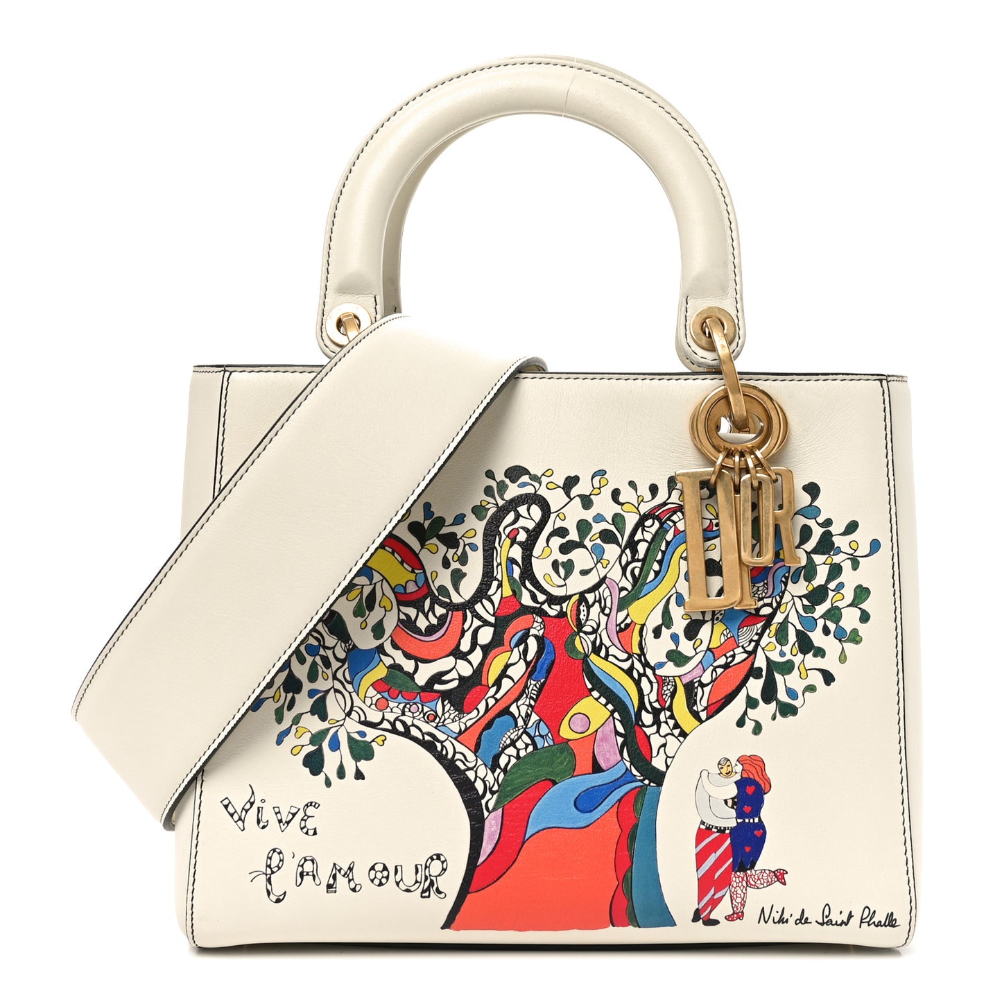 Calfskin Niki De Saint Phalle Medium Supple Lady Dior Off White