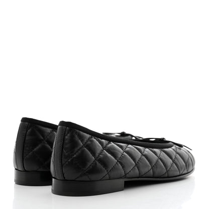 Chanel Aged Calfskin Quilted CC Cap Toe Ballerina Flats 38.5 Black 4 of 9