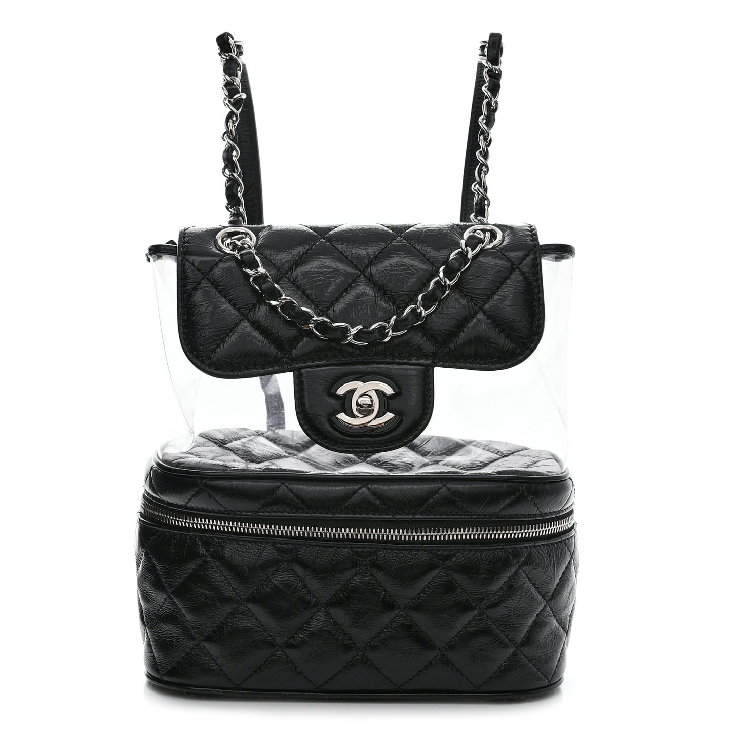 Crumpled Calfskin PVC Quilted Backpack Black