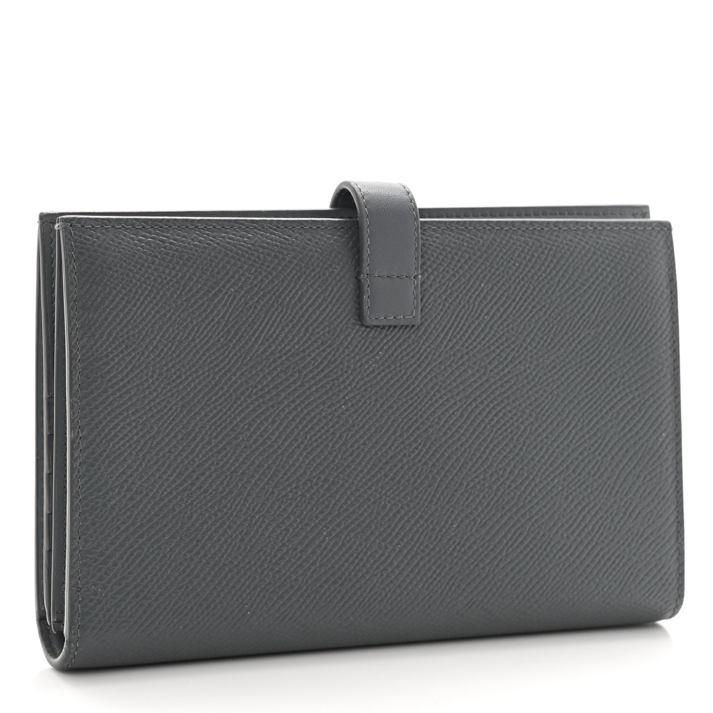 Grained Calfskin Large Multifunction Strap Wallet Grey