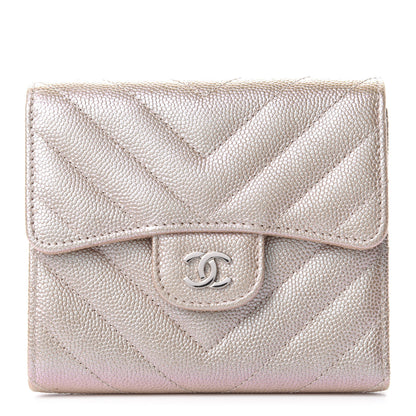 Chanel Metallic Caviar Chevron Quilted Compact Flap Wallet Light Gold 1 of 9
