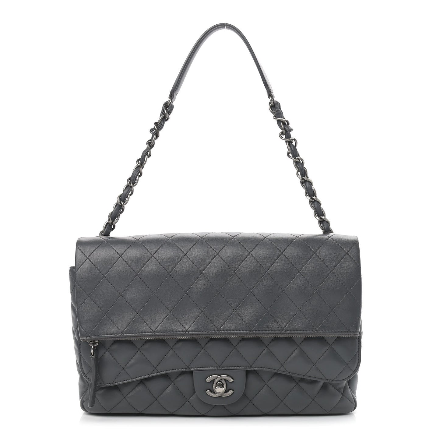 Lambskin Quilted Jumbo Multi Flap Bag Dark Grey
