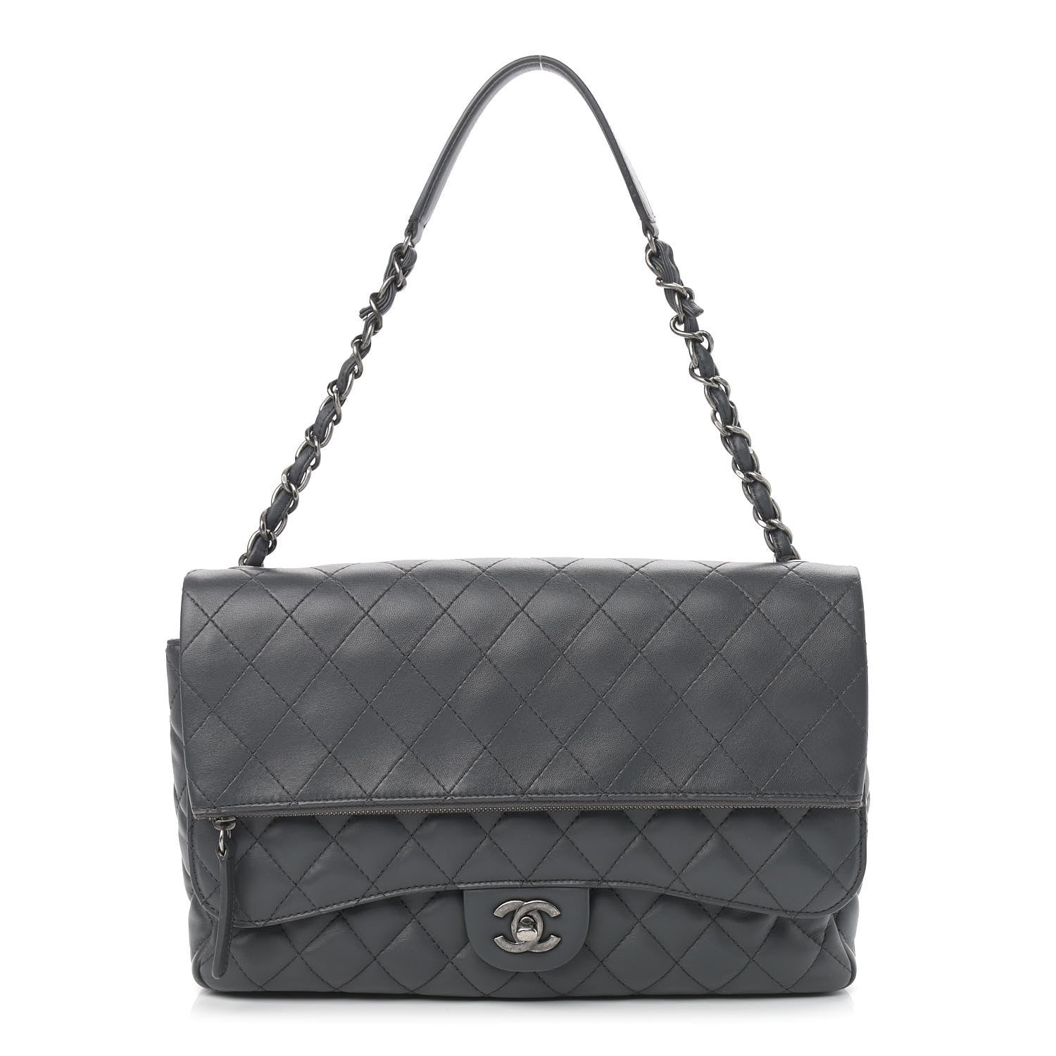 Chanel Lambskin Quilted Jumbo Multi Flap Bag Dark Grey 1 of 8