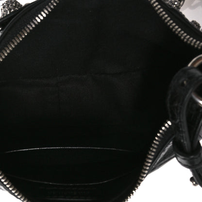 Balenciaga Extra Supple Calfskin Crocodile Embossed Crystal Le Cagole Mini Purse With Chain Black 5 of 10