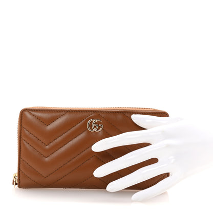 Gucci Calfskin Matelasse GG Marmont Zip Around Wallet Brown 2 of 7