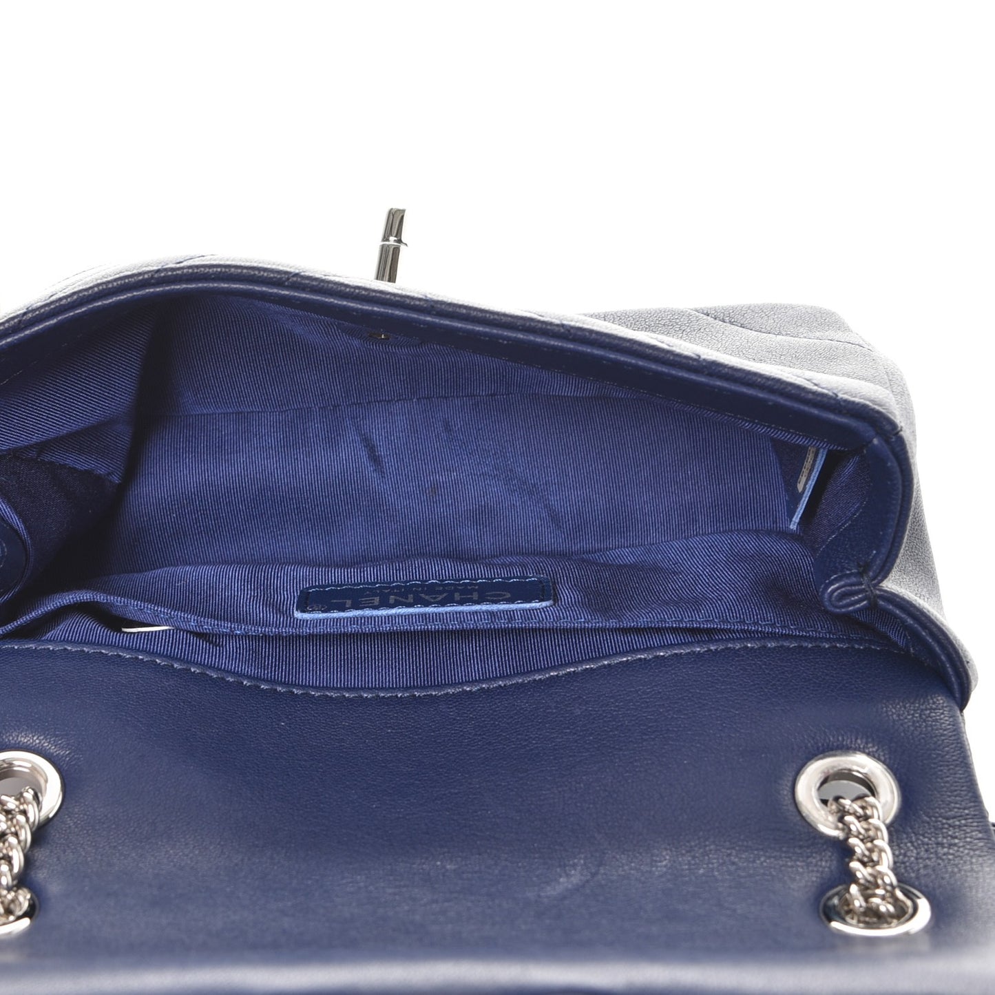 Calfskin Chevron Quilted Mini Rectangular Flap Navy