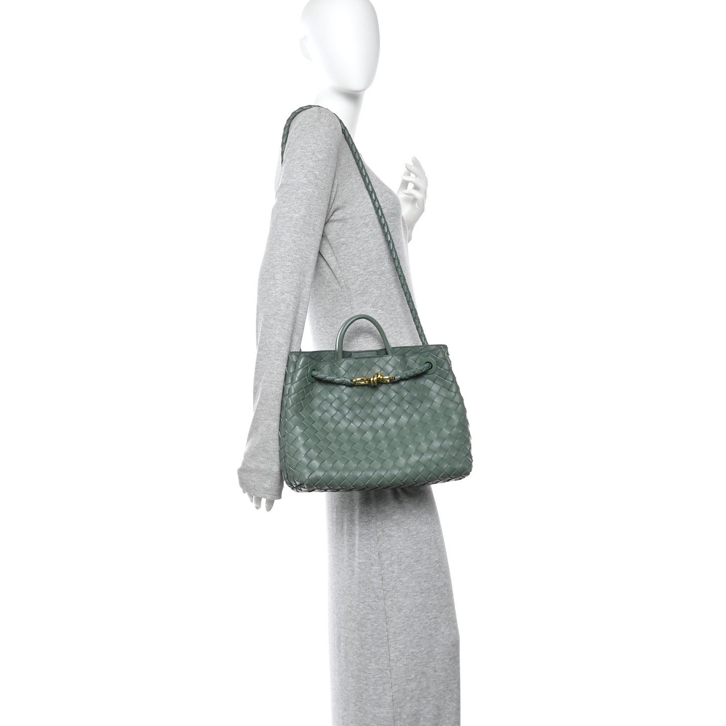 Nappa Intrecciato Medium Andiamo Shoulder Bag Aloe