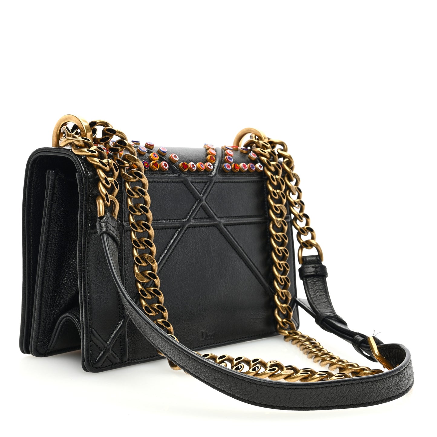 Calfskin Studded Small Diorama Flap Bag Black Multicolor