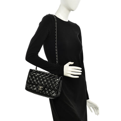Chanel Distressed Patent Quilted Medium Double Flap Black 2 of 7