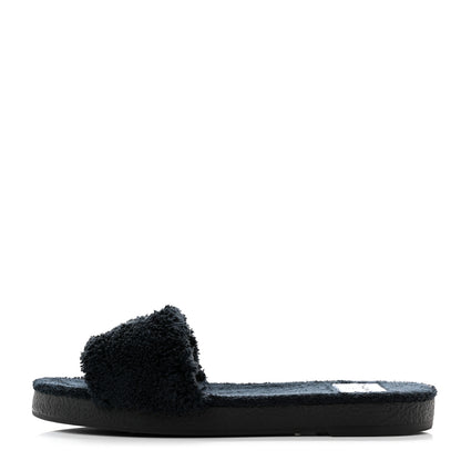 Chanel Terry CC Flat Mules Sandals 38 Black 1 of 9