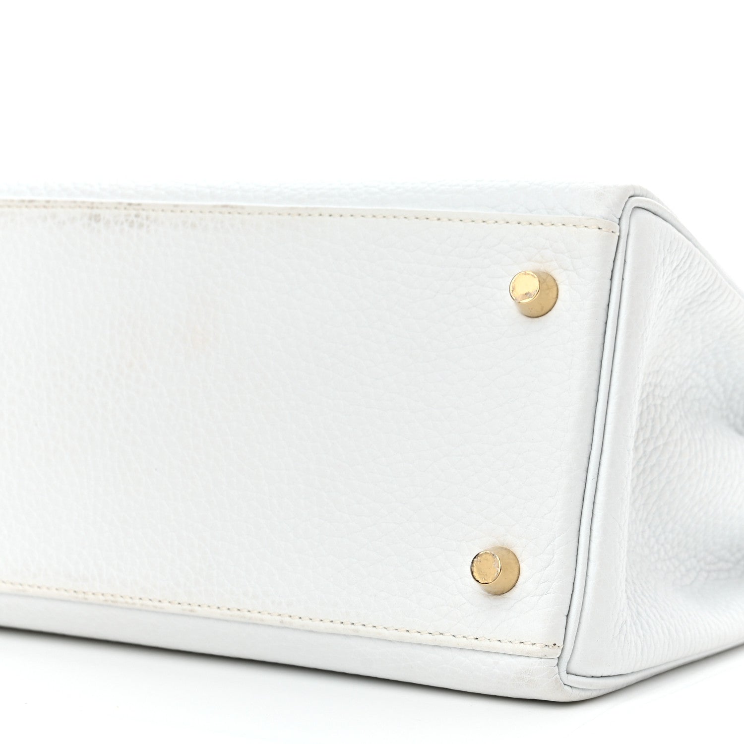 Hermes Taurillon Clemence Horseshoe Kelly Retourne 28 White Jaune D'Or 10 of 19