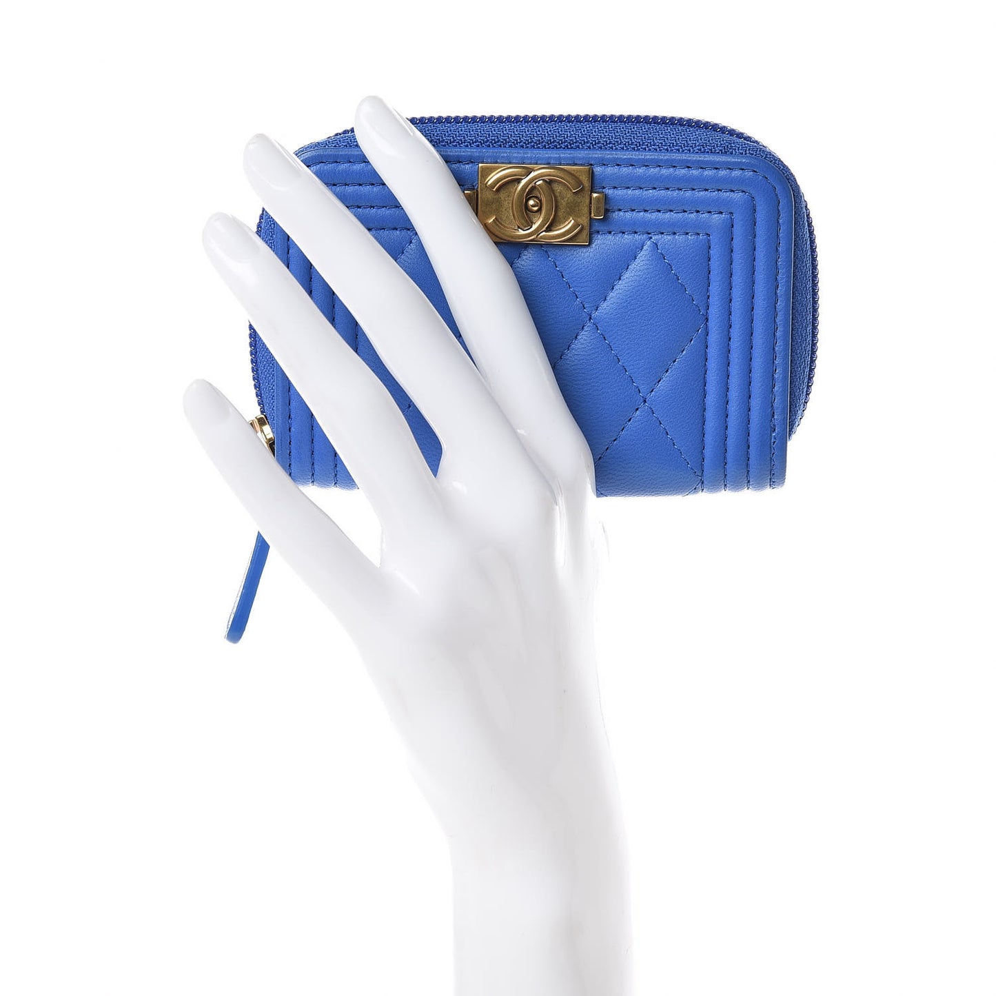 Lambskin Quilted Boy Zip Around Coin Purse Wallet Blue
