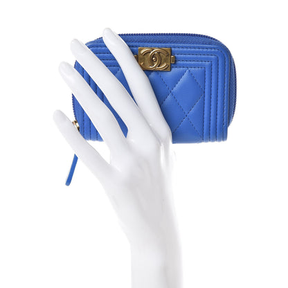 Chanel Lambskin Quilted Boy Zip Around Coin Purse Wallet Blue 2 of 8