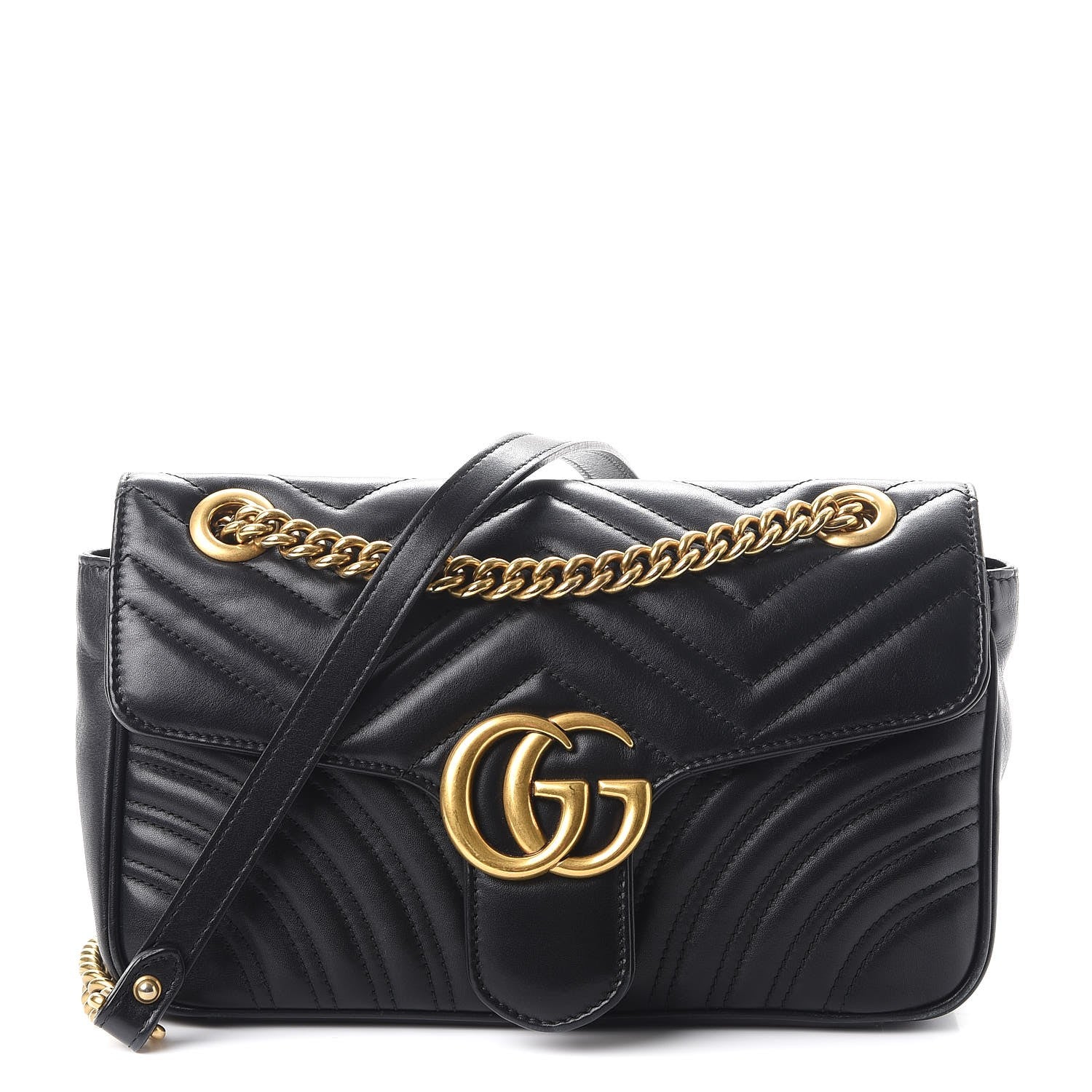 Gucci Calfskin Matelasse Small GG Marmont Shoulder Bag Black 1 of 13