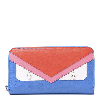 Fendi Vitello Elite Crystal Eye Monster Zip Around Wallet Royal Blue Papavero Multicolor 1 of 10